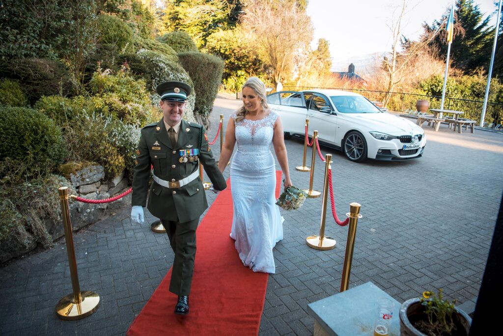 Sunset walk of the newlyweds, capturing the warmth of their love.